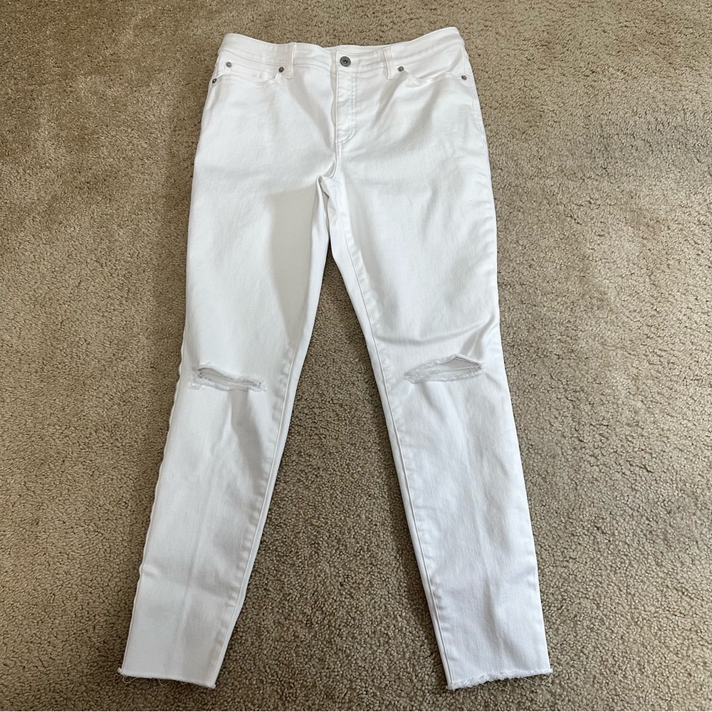 INC International Concepts‎ Modern Skinny Distressed White Jeans Size 12 EUC